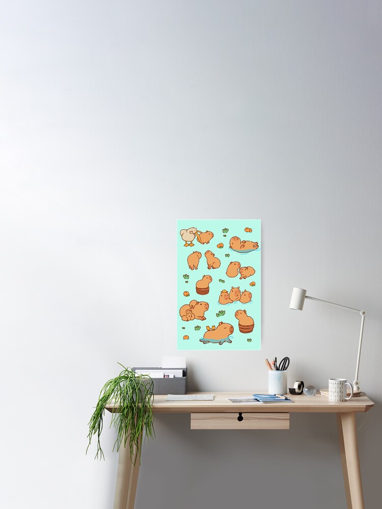 Cute capybara art, illustration seamless pattern Poster for Sale