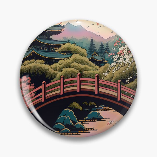 Item preview, Mount Fuji Streamwith Trees and Bridge, Woodblock Style designed and sold by loraleiffxi.