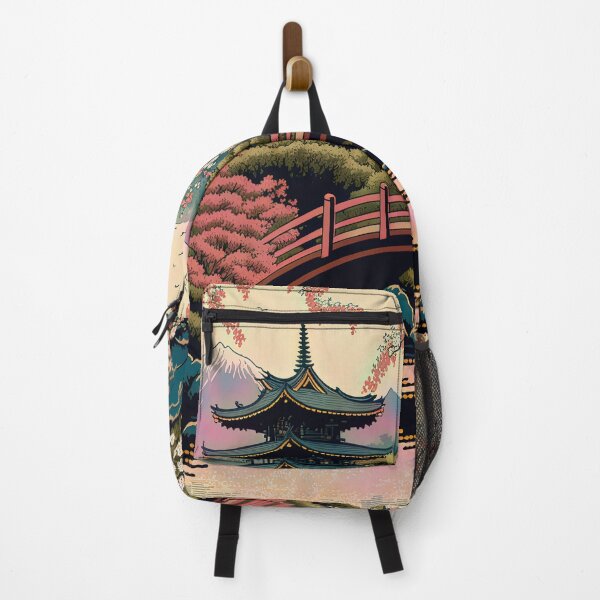 Item preview, Mount Fuji Streamwith Trees and Bridge, Woodblock Style designed and sold by loraleiffxi.
