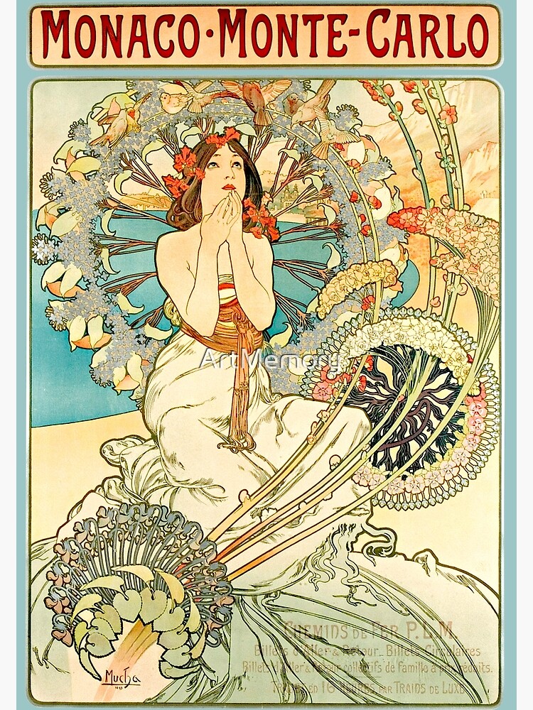 Thumbnail 4 of 4, Metal Print, Alphonse Mucha - Monaco Monte Carlo - Art Nouveau designed and sold by ArtMemory.
