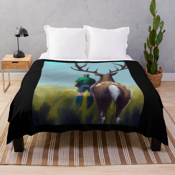 Item preview, AI Generated Art- Painting of Man Hunting with Deer in Field designed and sold by Cowboy Folly.