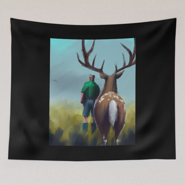 Item preview, AI Generated Art- Painting of Man Hunting with Deer in Field designed and sold by Cowboy Folly.
