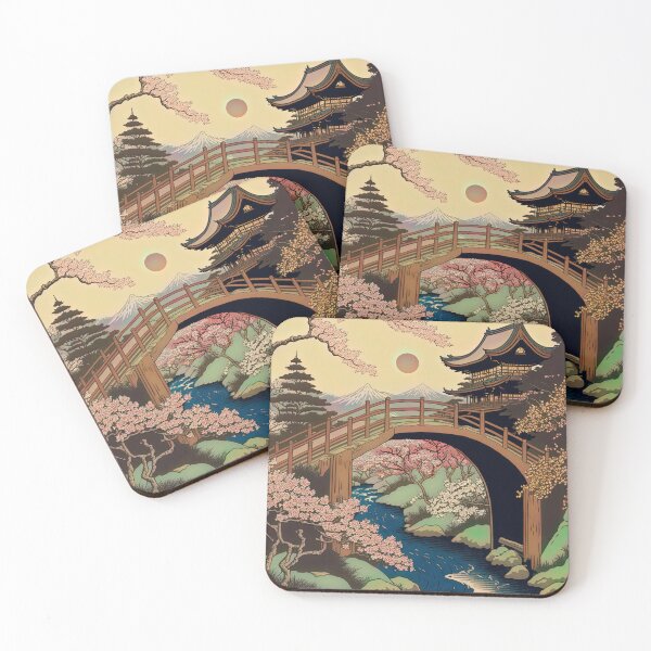 Item preview, Mount Fuji Streamwith Trees and Bridge, Woodblock Style designed and sold by loraleiffxi.