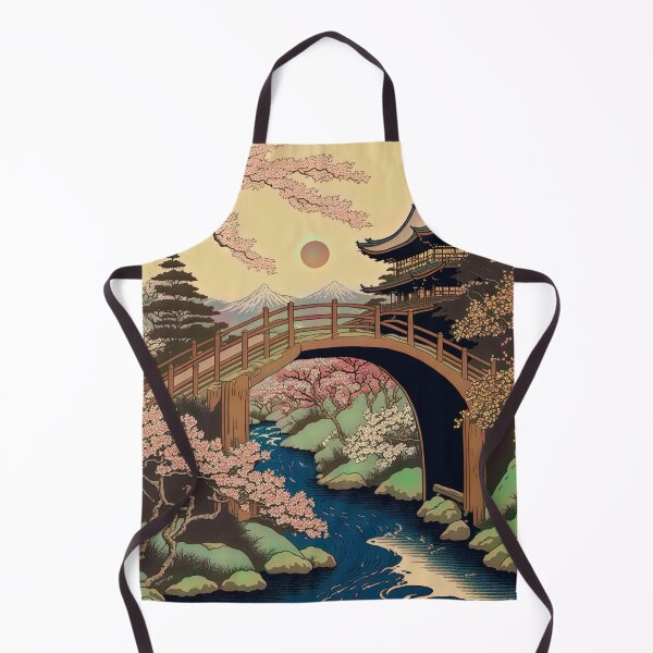 Item preview, Mount Fuji Streamwith Trees and Bridge, Woodblock Style designed and sold by loraleiffxi.
