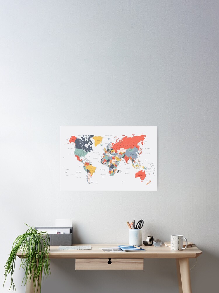 Thumbnail 2 of 3, Poster, World Map in Happy Colors designed and sold by UrbanEpiphany.