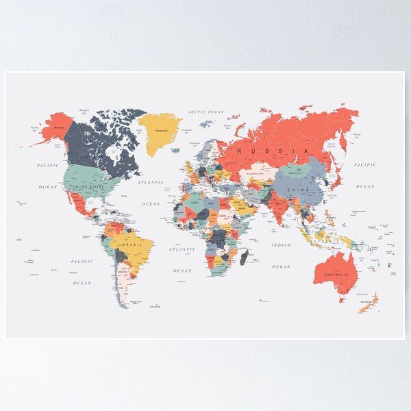 Pastel wall art push pin world map with personalized legend