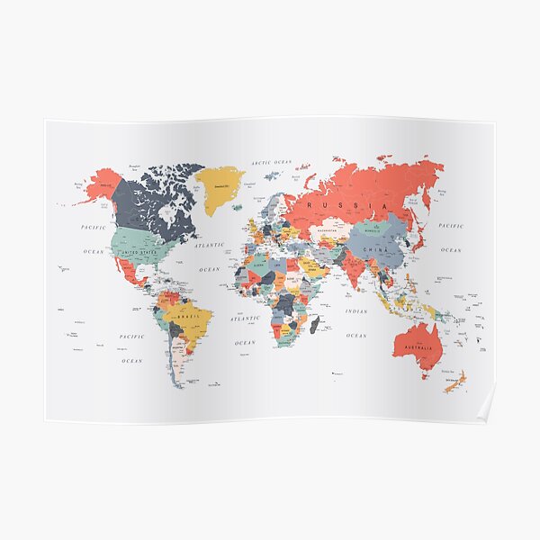 Carte du monde aux couleurs joyeuses Poster