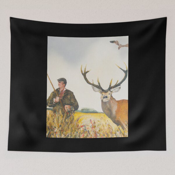 Item preview, AI Generated Art- Painting of Man Hunting with Deer in Field designed and sold by Cowboy Folly.