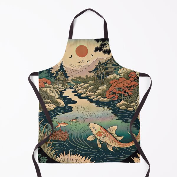 Item preview, Lake with Koi and Pagoda, Japanese Woodblock Style designed and sold by loraleiffxi.