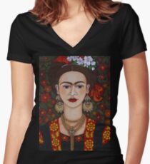 Frieda with butterflies Women's Fitted V-Neck T-Shirt