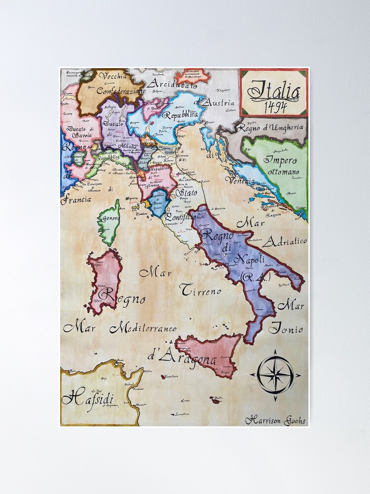 Map of Italy 1494; Italian Renaissance; Italian States