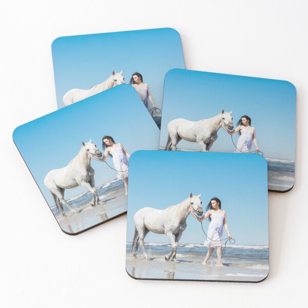 Item preview, Beautiful woman and white horse on the beach  designed and sold by HofTao.