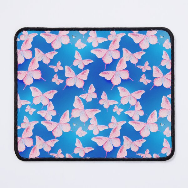 Item preview, Pink Butterflies With Blue Background #1 designed and sold by Unicorn Trainwreck.