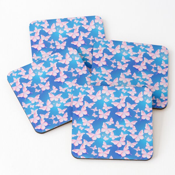 Item preview, Pink Butterflies With Blue Background #1 designed and sold by Unicorn Trainwreck.