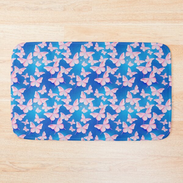 Item preview, Pink Butterflies With Blue Background #1 designed and sold by Unicorn Trainwreck.