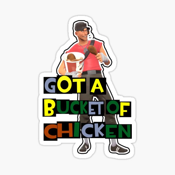 Vista previa del artículo con la obra «Tengo un cubo de pollo TF2 Scout Meme Art», diseñado y vendido por ShirtsByFerg.