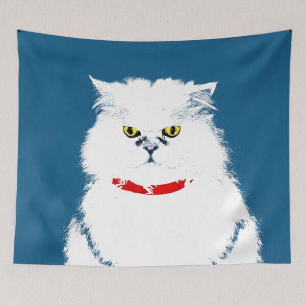 Item preview, White Fluffy Cat in Blue Design - Pet Pop Art - Animal Pop Art, Bespoke Option designed and sold by StudioFlea.