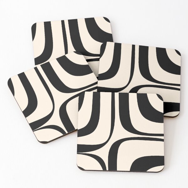Item preview, Retro Groove Abstract Minimal Pattern in Black and Almond Cream designed and sold by kierkegaard.