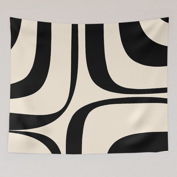 Item preview, Retro Groove Abstract Minimal Pattern in Black and Almond Cream designed and sold by kierkegaard.