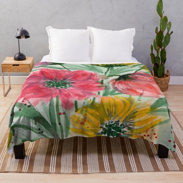 Colorful watercolor poppy flowers Throw Blanket