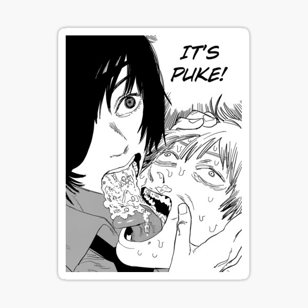 "Chainsaw Man Himeno X Denji Puke Scene" Sticker for Sale by