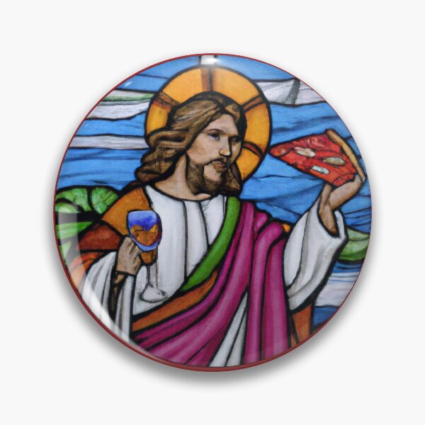 Item preview, What Would Jesus Eat The Last Pizza Supper Stained Glass Funny designed and sold by IronicBGear.