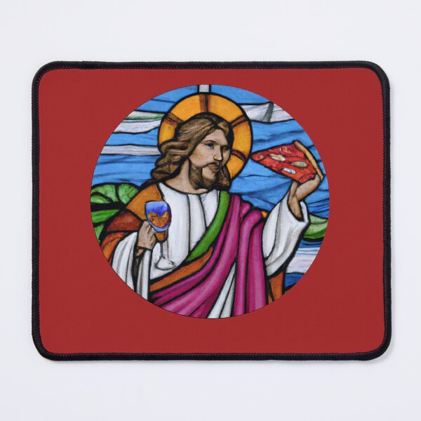 Item preview, What Would Jesus Eat The Last Pizza Supper Stained Glass Funny designed and sold by IronicBGear.