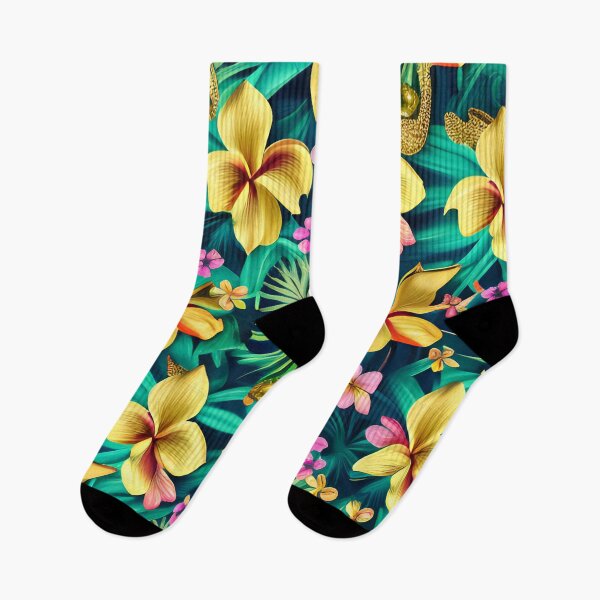 Item preview, Tropical gold and pink flowers with torquoise leaves designed and sold by FGCART.
