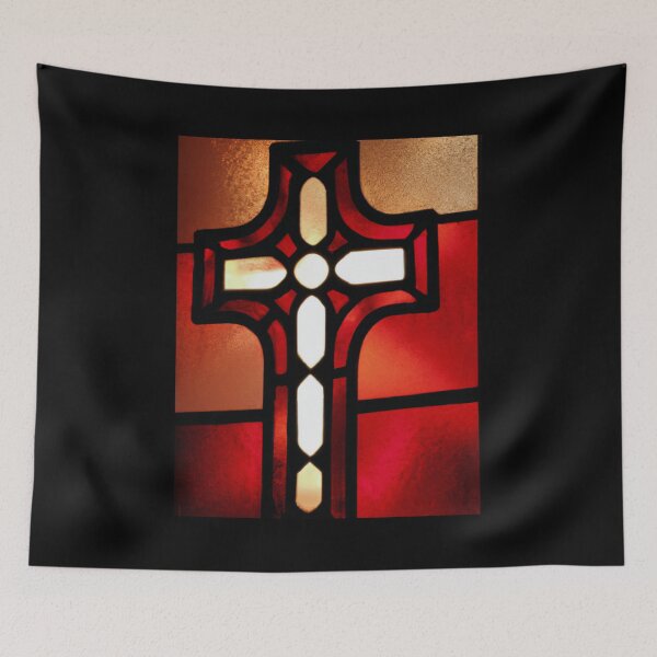Item preview, Stained Glass of Cross in Red  (AI Generated Art) designed and sold by Cowboy Folly.