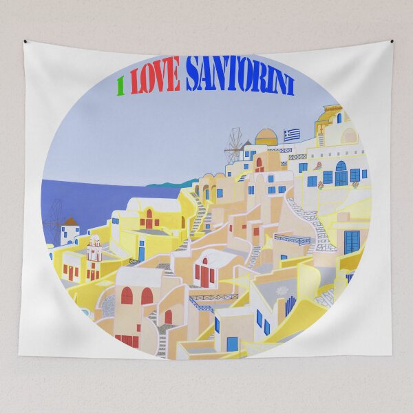 Item preview, I Love Santorini, Original art, acrylic painting, Santorini, Greek islands, Oia, La, Greek Island paradise, famous Greek Islands, Mediterranean islands. designed and sold by Robert Wale.