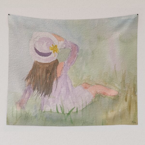 Item preview, Girl Sitting with Hat in the Spring designed and sold by designs-by-ann.