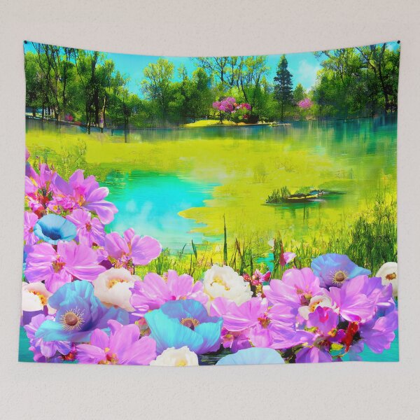 Item preview, Arcadia, Springtime colorful, vibrant flowers and lake designed and sold by Glimmersmith.