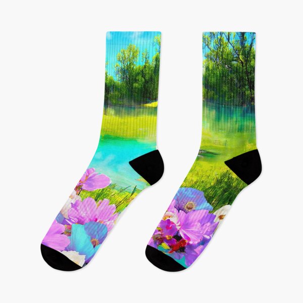 Item preview, Arcadia, Springtime colorful, vibrant flowers and lake designed and sold by Glimmersmith.