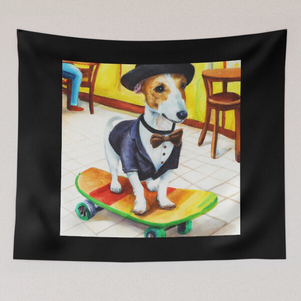Item preview, Watercolor of Dog on Skateboard in Cafe  (AI Generated Art) designed and sold by Cowboy Folly.
