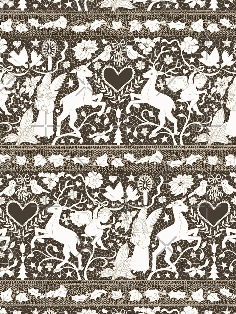 Antique Lace - Cream and Sepia - Traditional Christmas pattern by Cecca Designs by Cecca-Designs