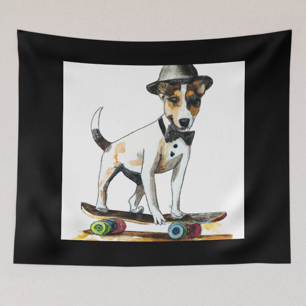 Item preview, Watercolor of Dog with Hat on Skateboard  (AI Generated Art) designed and sold by Cowboy Folly.
