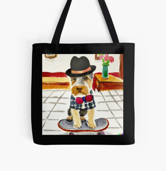 Item preview, Watercolor of Dog on skateboard in Cafe  (AI Generated Art) designed and sold by Cowboy Folly.