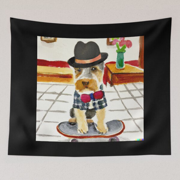 Item preview, Watercolor of Dog on skateboard in Cafe  (AI Generated Art) designed and sold by Cowboy Folly.