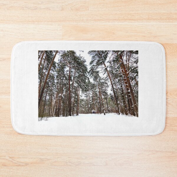 Item preview, View at the Striginsky Bor Forest Park in Nizhny Novgorod with pine trees, snow, building designed and sold by Kristina Drozd.