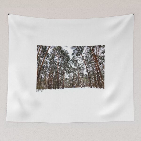 Item preview, View at the Striginsky Bor Forest Park in Nizhny Novgorod with pine trees, snow, building designed and sold by Kristina Drozd.