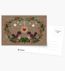 Two Birds on a Christmas Wreath Postcards