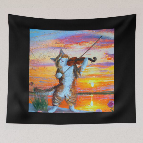 Item preview, Cat playing violin at sunset in style of Monet (AI Generated Art) designed and sold by Cowboy Folly.