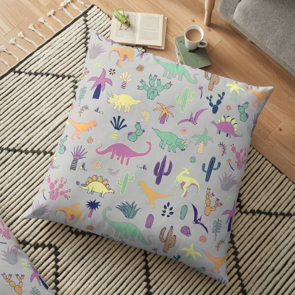 Dinosaur Desert - peach, mint and navy - fun pattern by Cecca Designs Floor Pillow