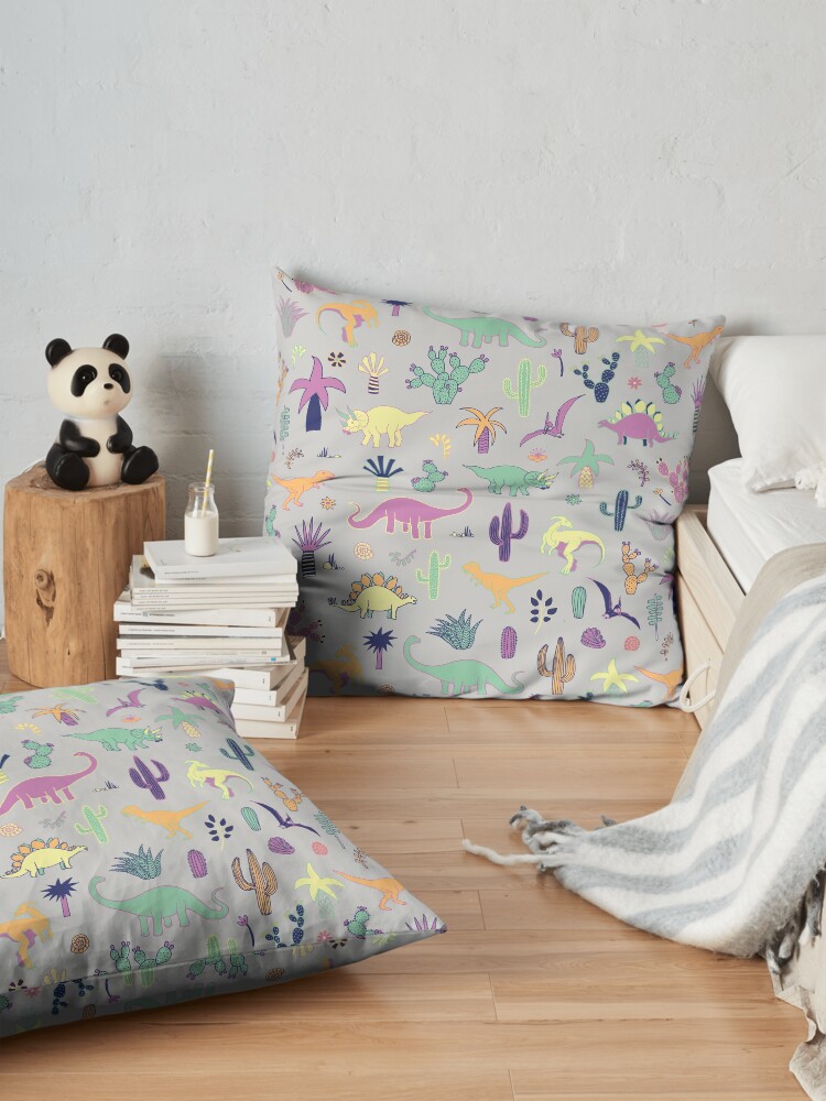 Alternate view of Dinosaur Desert - peach, mint and navy - fun pattern by Cecca Designs Floor Pillow