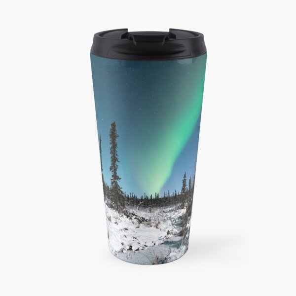 Aurora Borealis Above a Moonlit Black Spruce Forest in Alaska Travel Coffee Mug