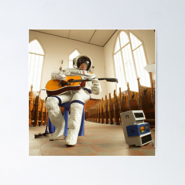Item preview, Spaceman plays guitar in church (AI Generated Art) designed and sold by Cowboy Folly.