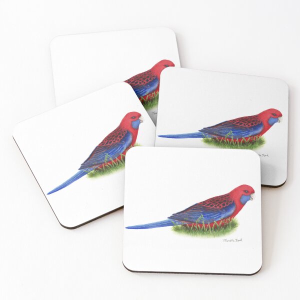 Crimson rosella Australian parrot bird watercolour Coasters (Set of 4)