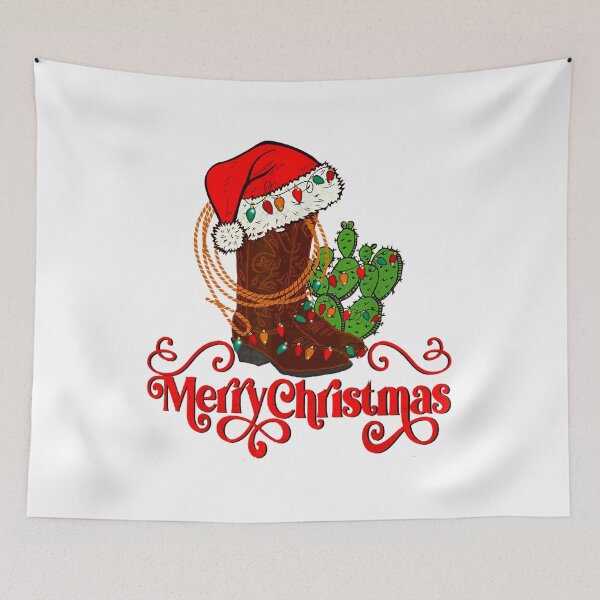 Item preview, Retro Merry Xmas Santa Hat Cowboy Boots Western Christmas designed and sold by justbener.