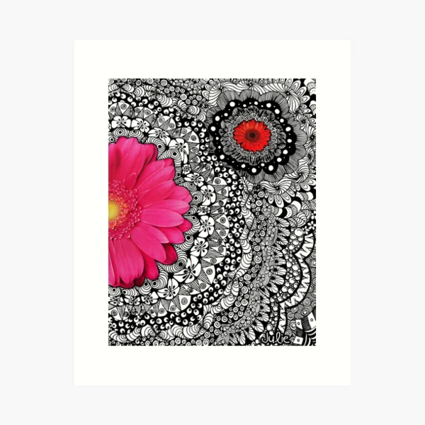 Pink Spring Flower Doodle Art Pattern Collage