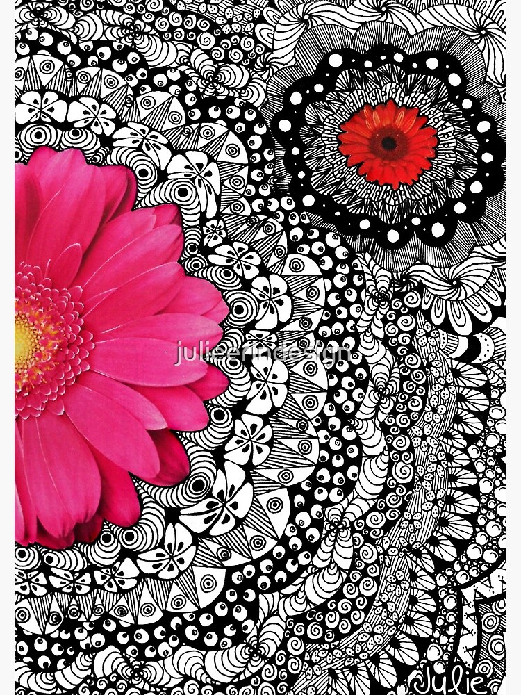 Pink Spring Flower Doodle Art Pattern Collage